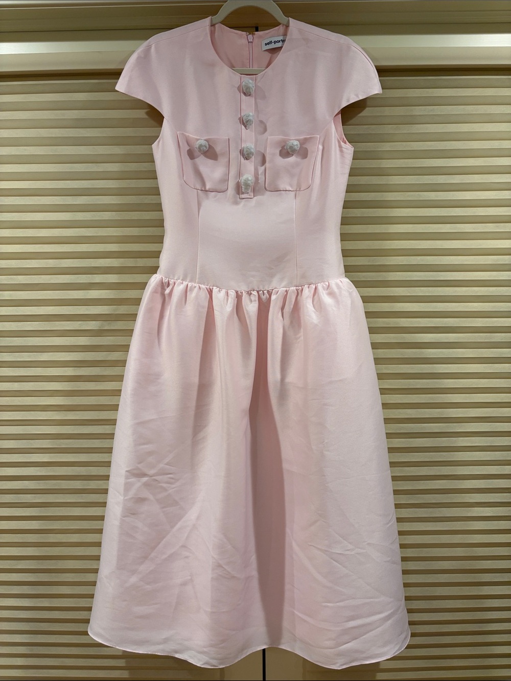 NWOT Self-Portrait Pink Taffeta Buttoned Midi Dress, Size US 2/4/6/8